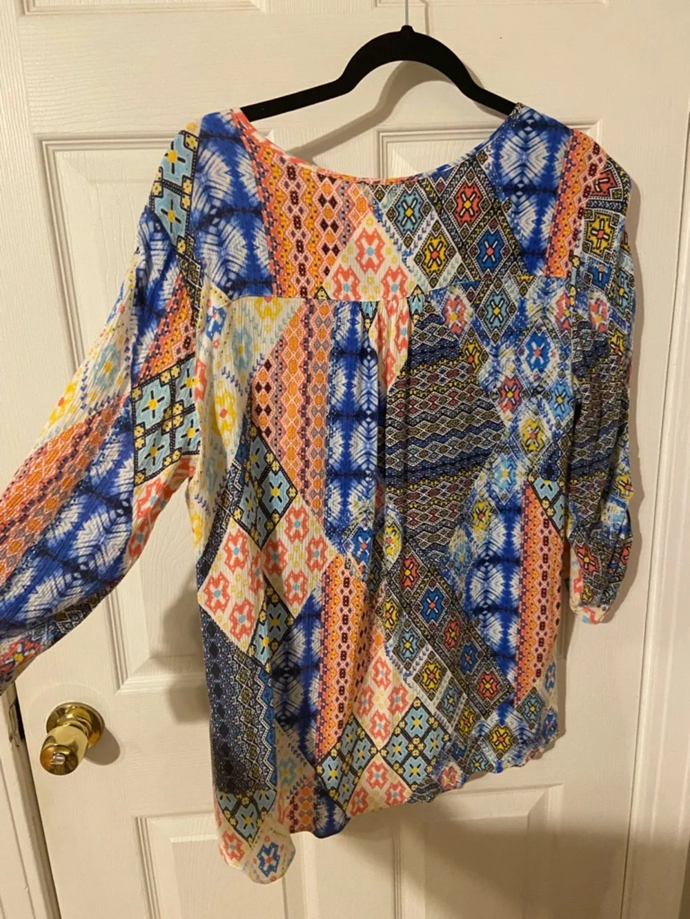 Ruby Rd. Multicolor Patchwork V-Neck Blouse - Picture 8 of 9